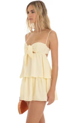 LUCY IN THE SKY Mini Dresses^Satin Ruffle Dress In Yellow