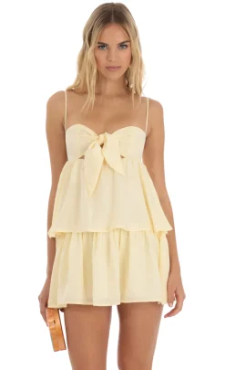LUCY IN THE SKY Mini Dresses^Satin Ruffle Dress In Yellow