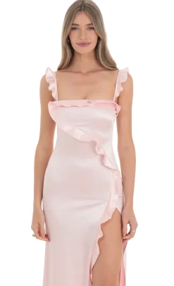 LUCY IN THE SKY Maxi Dresses^Satin Ruffle Maxi Dress In Pink