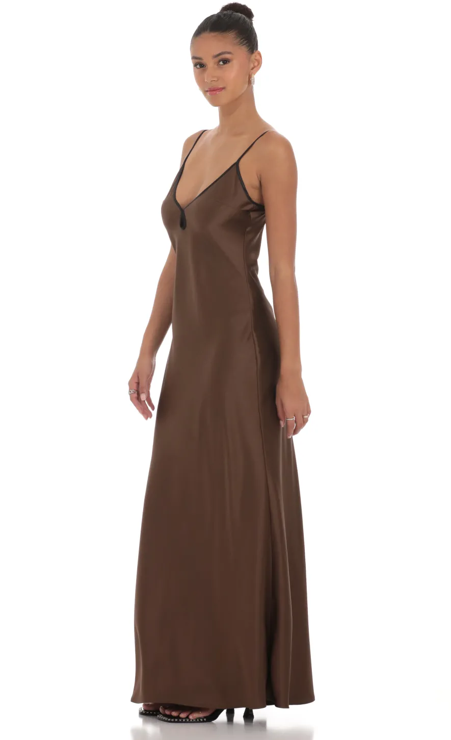 LUCY IN THE SKY Maxi Dresses^Satin Shift Maxi Dress In Brown