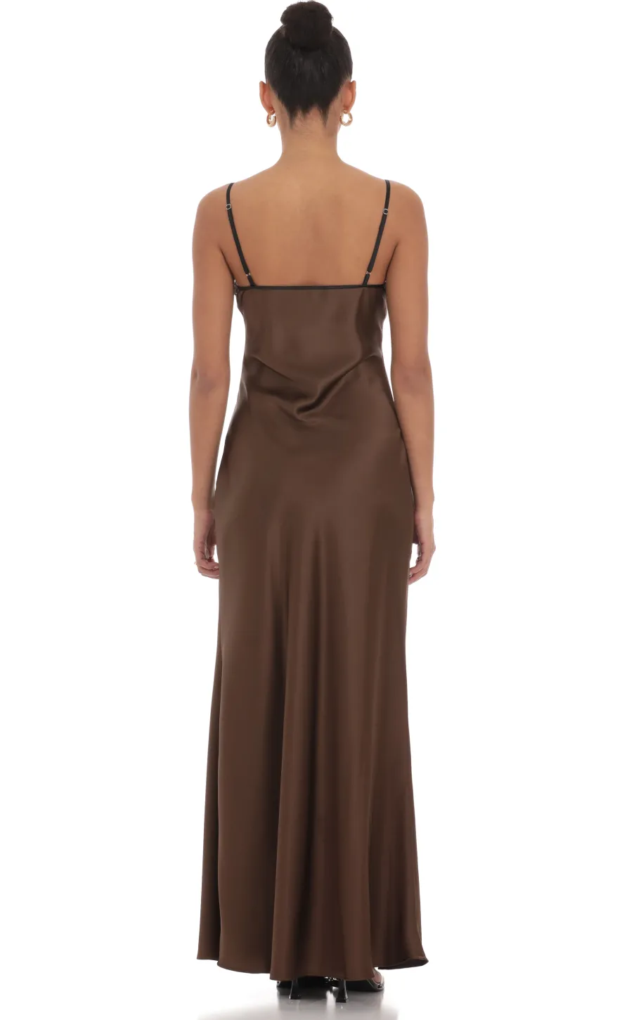 LUCY IN THE SKY Maxi Dresses^Satin Shift Maxi Dress In Brown