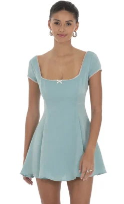 LUCY IN THE SKY Mini Dresses^Satin Short Sleeve A-line Dress In Aqua Blue