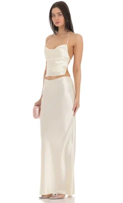 LUCY IN THE SKY Two-Piece Sets^Satin Slip Two Piece Set In Ivory