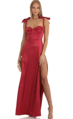 LUCY IN THE SKY Maxi Dresses^Satin Slit Maxi Dress In Red