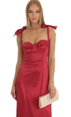 LUCY IN THE SKY Maxi Dresses^Satin Slit Maxi Dress In Red