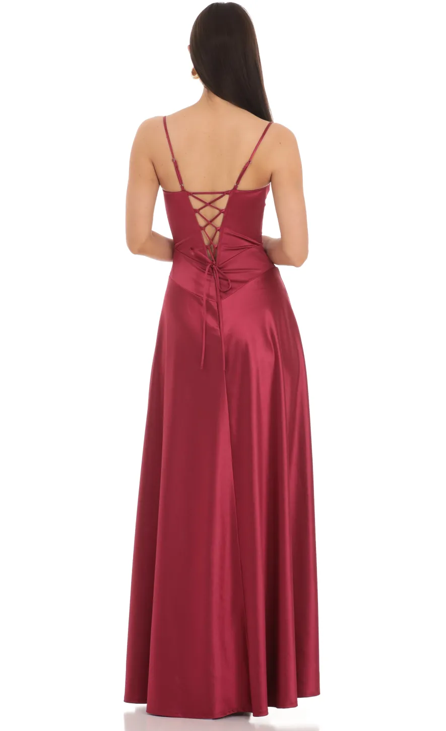 LUCY IN THE SKY Maxi Dresses^Satin Square Neck Maxi Dress In Maroon