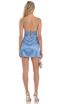 LUCY IN THE SKY Mini Dresses^Satin Strappy Back Dress In Blue