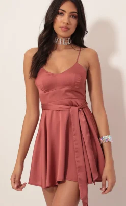 LUCY IN THE SKY Mini Dresses^Satin Tie A-line Dress In Rust