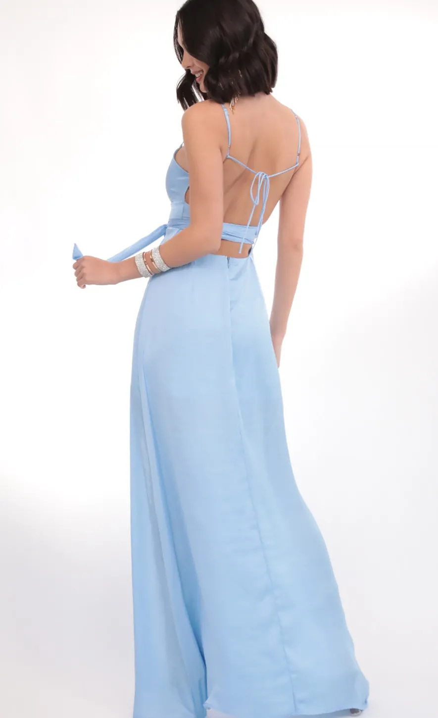 LUCY IN THE SKY Maxi Dresses^Satin Tie Maxi In Sky Blue