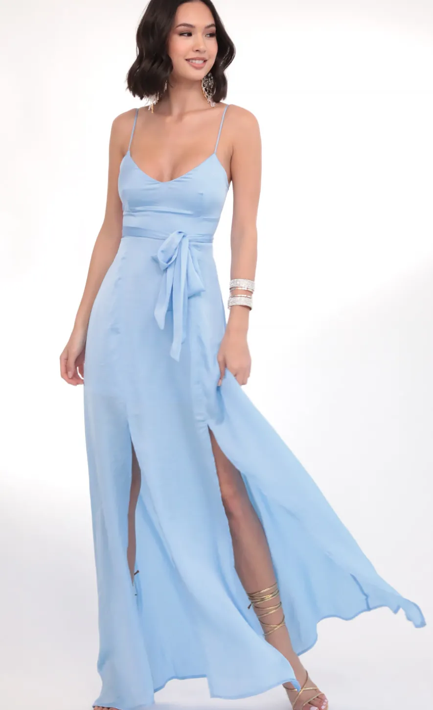 LUCY IN THE SKY Maxi Dresses^Satin Tie Maxi In Sky Blue