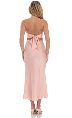 LUCY IN THE SKY Maxi Dresses^Satin Twist Cutout Midi Dress In Pink