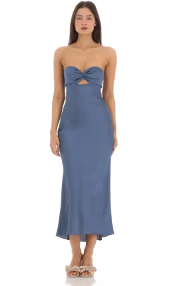 LUCY IN THE SKY Midi Dresses^Satin Twist Cutout Midi Dress In Navy