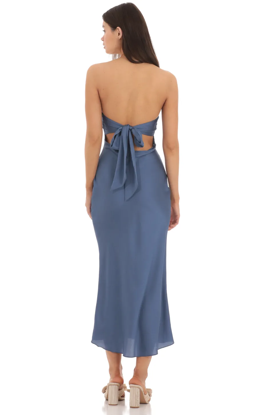 LUCY IN THE SKY Midi Dresses^Satin Twist Cutout Midi Dress In Navy