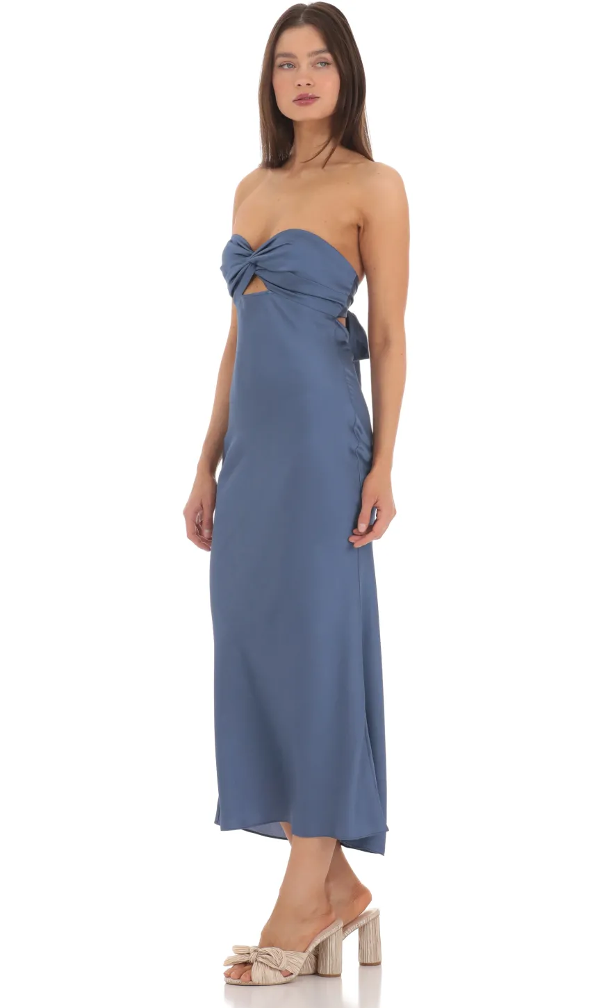 LUCY IN THE SKY Midi Dresses^Satin Twist Cutout Midi Dress In Navy