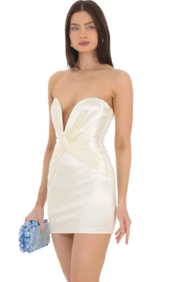 LUCY IN THE SKY Mini Dresses^Satin Twist Strapless Dress In Cream