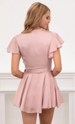 LUCY IN THE SKY Mini Dresses^Satin Wrap Dress In Blush