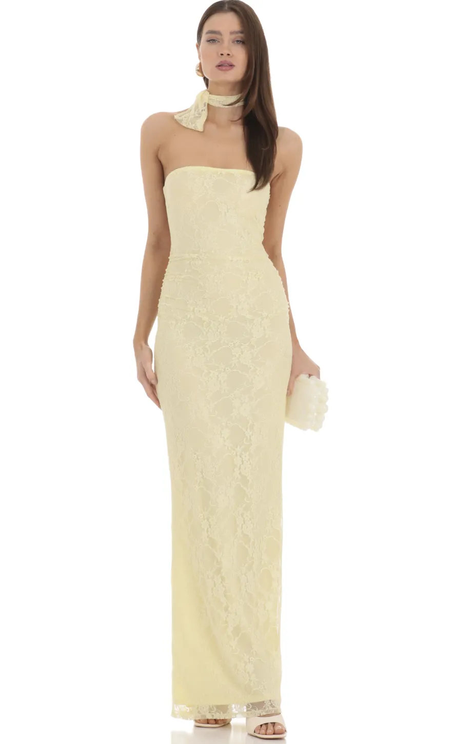 LUCY IN THE SKY Maxi Dresses^Scarf Lace Maxi Dress In Yellow