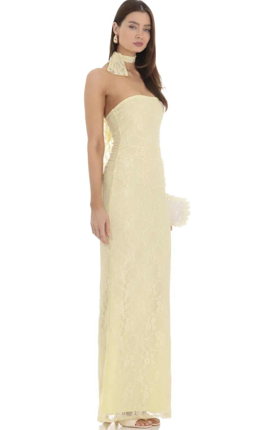 LUCY IN THE SKY Maxi Dresses^Scarf Lace Maxi Dress In Yellow