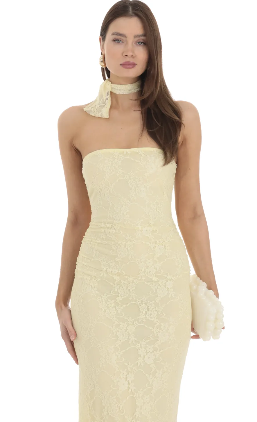 LUCY IN THE SKY Maxi Dresses^Scarf Lace Maxi Dress In Yellow