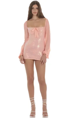 LUCY IN THE SKY Mini Dresses^Sequin Balloon Sleeve Bodycon Dress In Coral