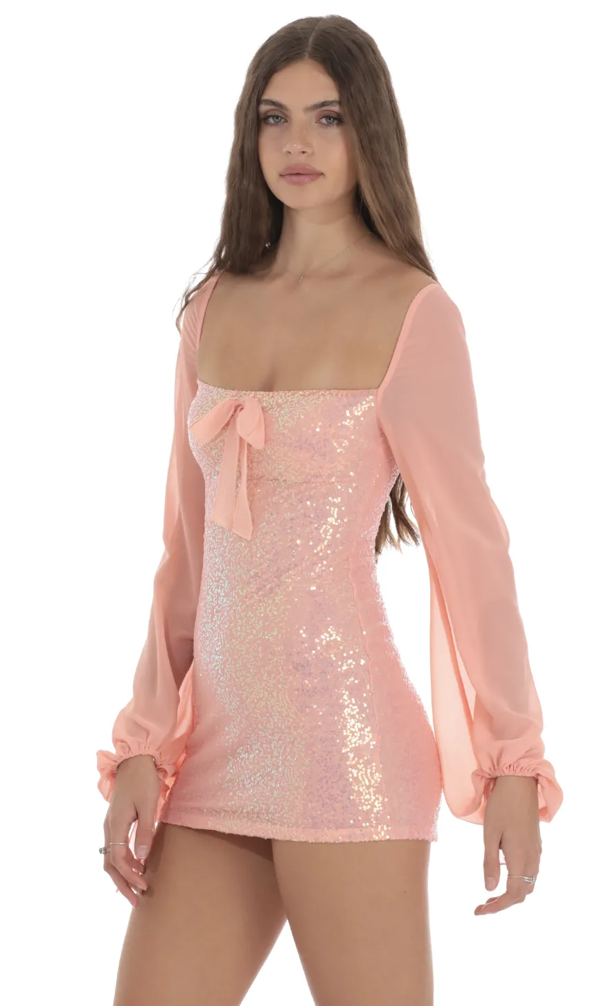 LUCY IN THE SKY Mini Dresses^Sequin Balloon Sleeve Bodycon Dress In Coral