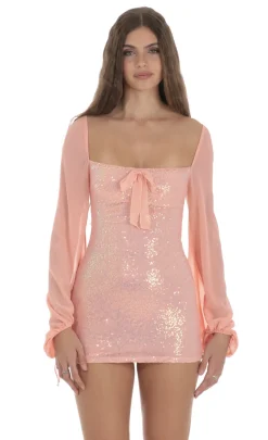LUCY IN THE SKY Mini Dresses^Sequin Balloon Sleeve Bodycon Dress In Coral