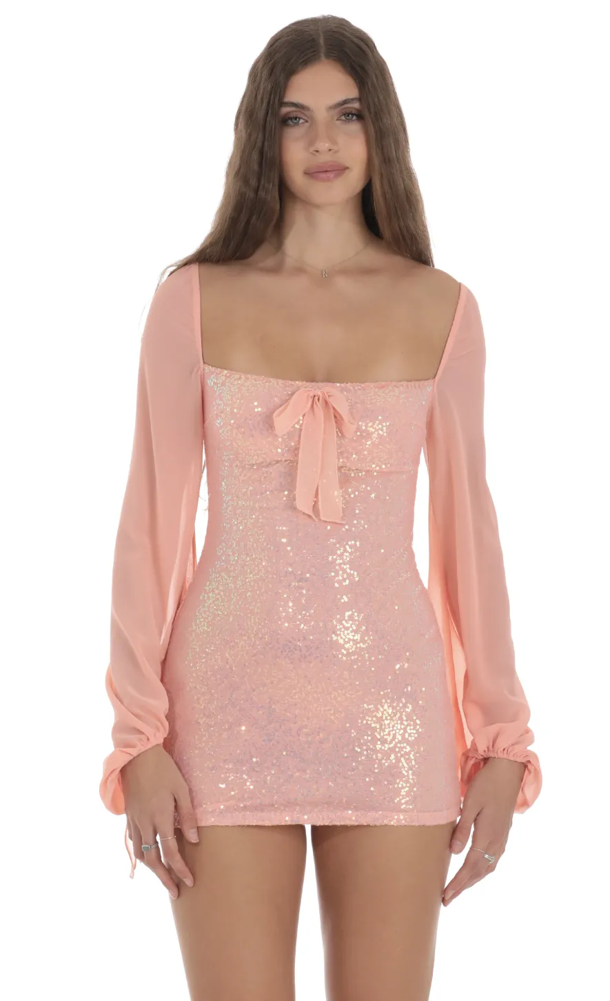 LUCY IN THE SKY Mini Dresses^Sequin Balloon Sleeve Bodycon Dress In Coral
