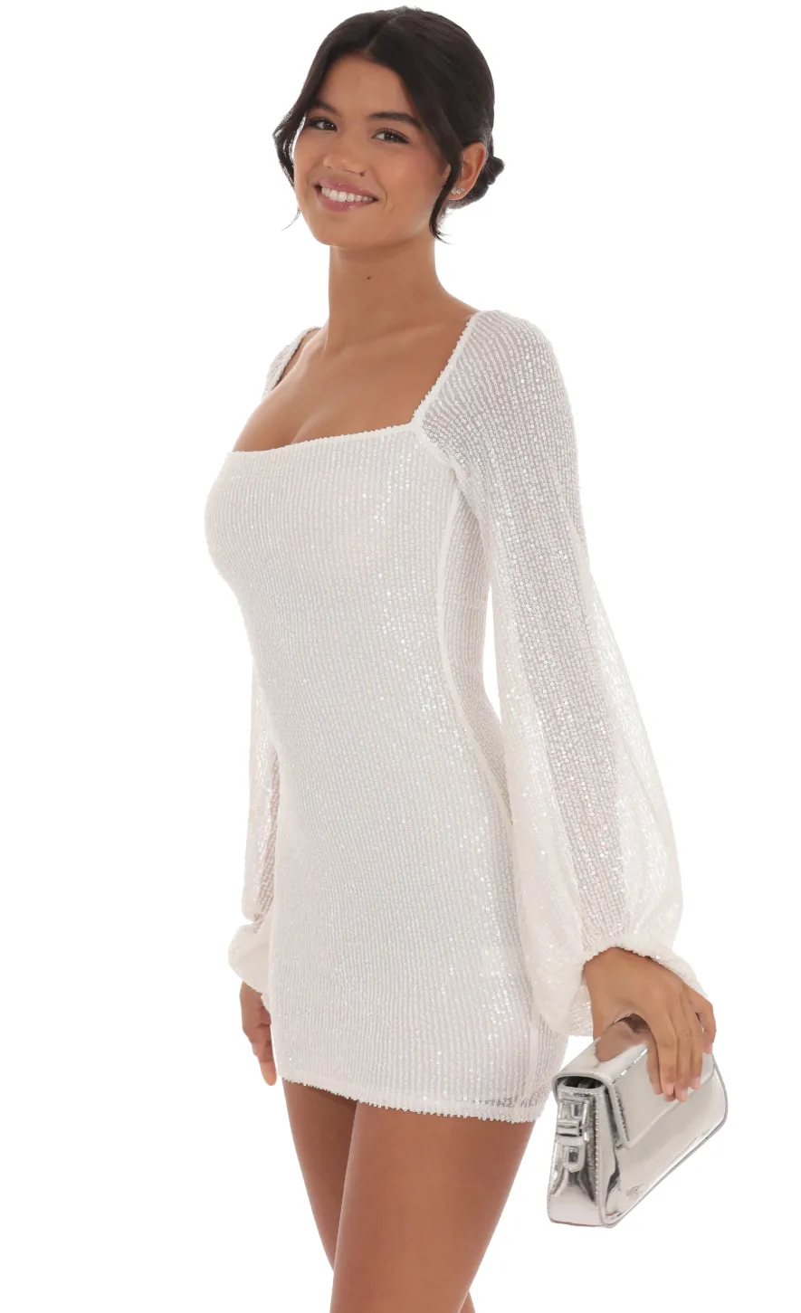 LUCY IN THE SKY Mini Dresses^Sequin Balloon Sleeve Dress In White