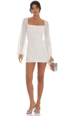 LUCY IN THE SKY Mini Dresses^Sequin Balloon Sleeve Dress In White