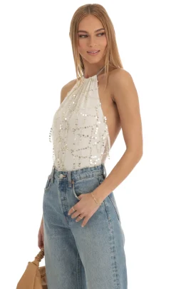LUCY IN THE SKY Tops|Bodysuits^Sequin Bodysuit In Ivory