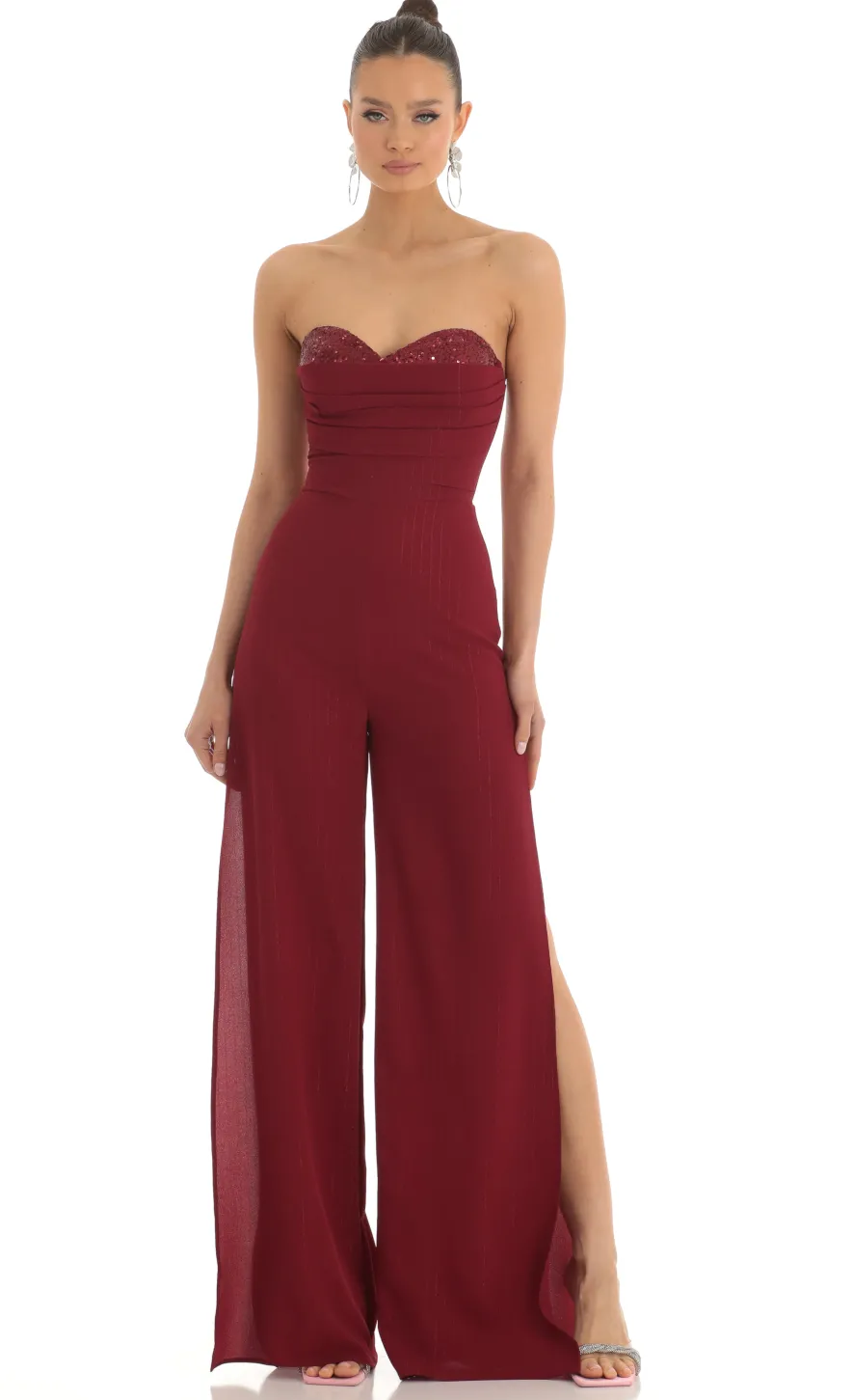 LUCY IN THE SKY Jumpsuits^Sequin Bust Crepe Jumpsuit In Red