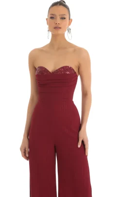 LUCY IN THE SKY Jumpsuits^Sequin Bust Crepe Jumpsuit In Red