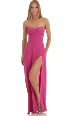 LUCY IN THE SKY Maxi Dresses^Sequin Bust Crepe Maxi Dress In Hot Pink