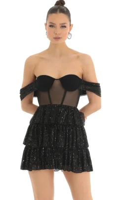 LUCY IN THE SKY Mini Dresses^Sequin Corset Dress In Black