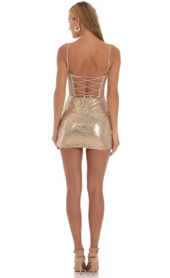 LUCY IN THE SKY Mini Dresses^Sequin Corset Dress In Gold