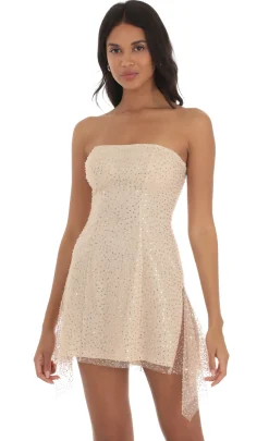 LUCY IN THE SKY Mini Dresses^Sequin Double Slit Strapless Dress In Champagne
