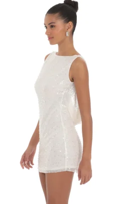 LUCY IN THE SKY Mini Dresses^Sequin Draped Open Back Dress In White