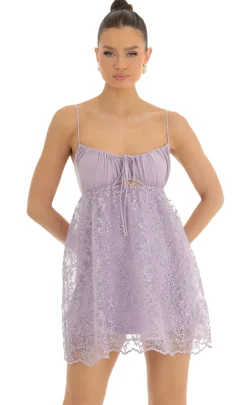 LUCY IN THE SKY Mini Dresses^Sequin Embroidered Baby Doll Dress In Purple