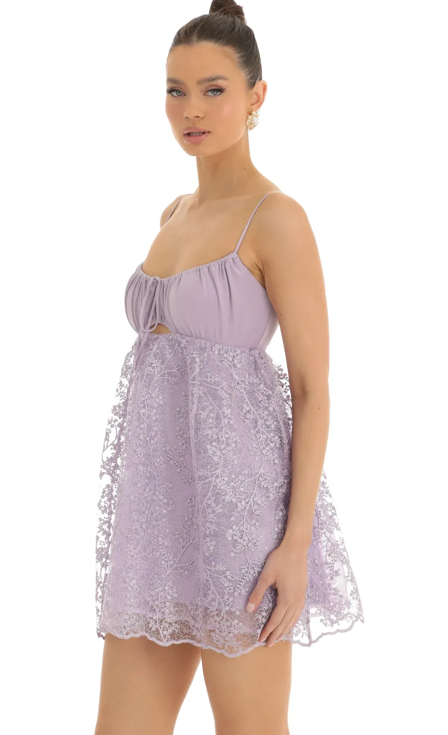 LUCY IN THE SKY Mini Dresses^Sequin Embroidered Baby Doll Dress In Purple