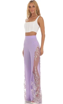 LUCY IN THE SKY Pants^Sequin Floral Pants In Lavender