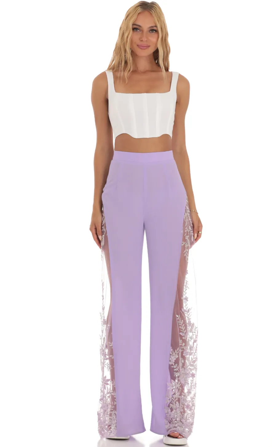 LUCY IN THE SKY Pants^Sequin Floral Pants In Lavender