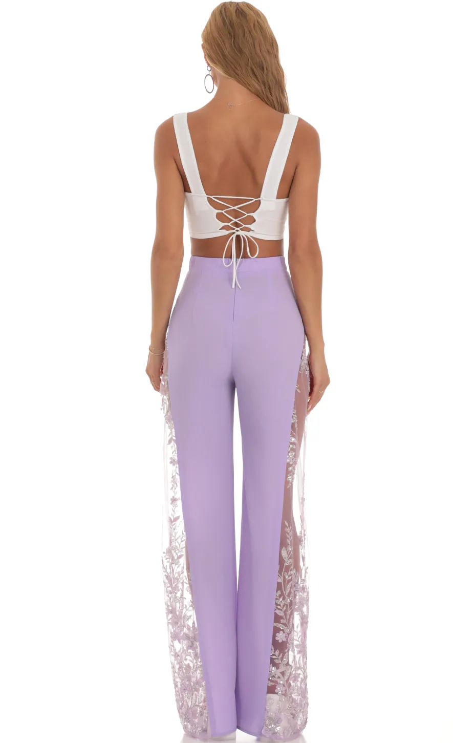 LUCY IN THE SKY Pants^Sequin Floral Pants In Lavender