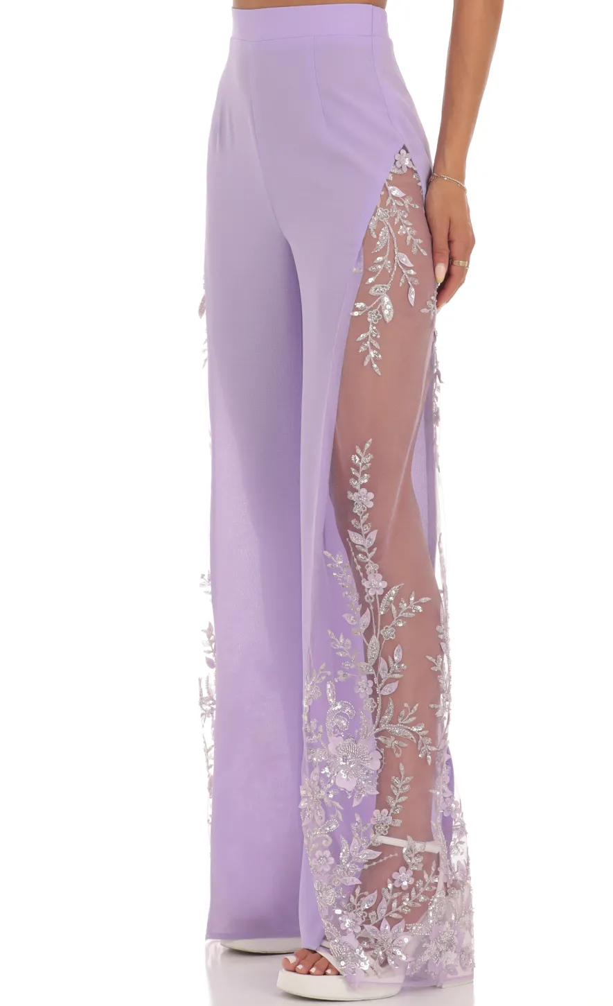 LUCY IN THE SKY Pants^Sequin Floral Pants In Lavender