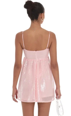 LUCY IN THE SKY Mini Dresses^Sequin Front Bow Babydoll Dress In Pink
