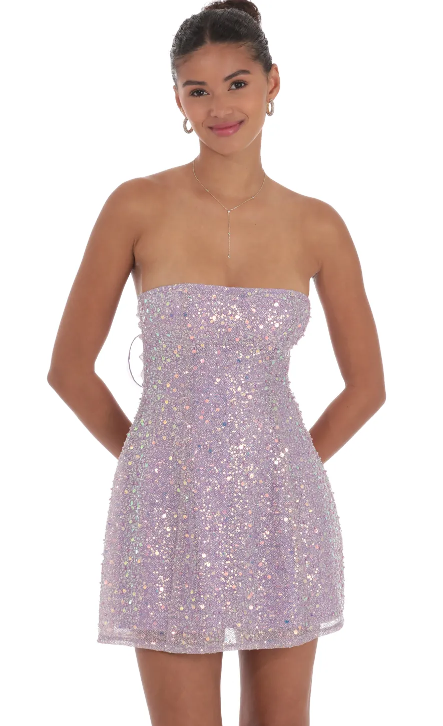 LUCY IN THE SKY Mini Dresses^Sequin Glitter Strapless Fit And Flare Dress In Lilac