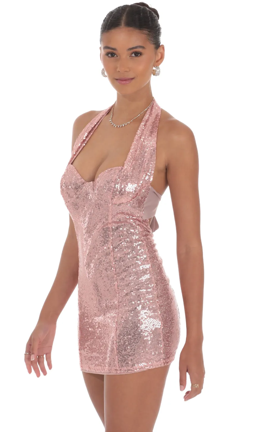 LUCY IN THE SKY Mini Dresses^Sequin Halter Bodycon Dress In Rose Gold