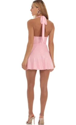 LUCY IN THE SKY Mini Dresses^Sequin Halter Fit And Flare Dress In Pink