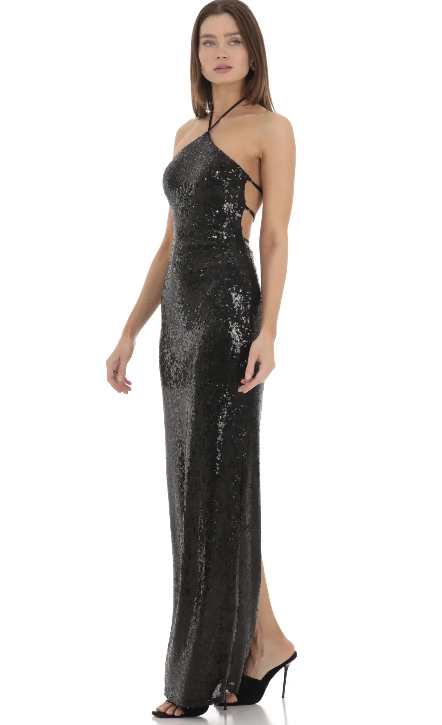 LUCY IN THE SKY Maxi Dresses^Sequin Halter Maxi Dress In Black
