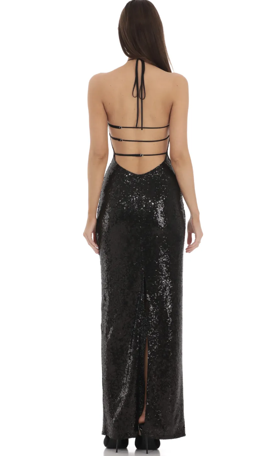 LUCY IN THE SKY Maxi Dresses^Sequin Halter Maxi Dress In Black