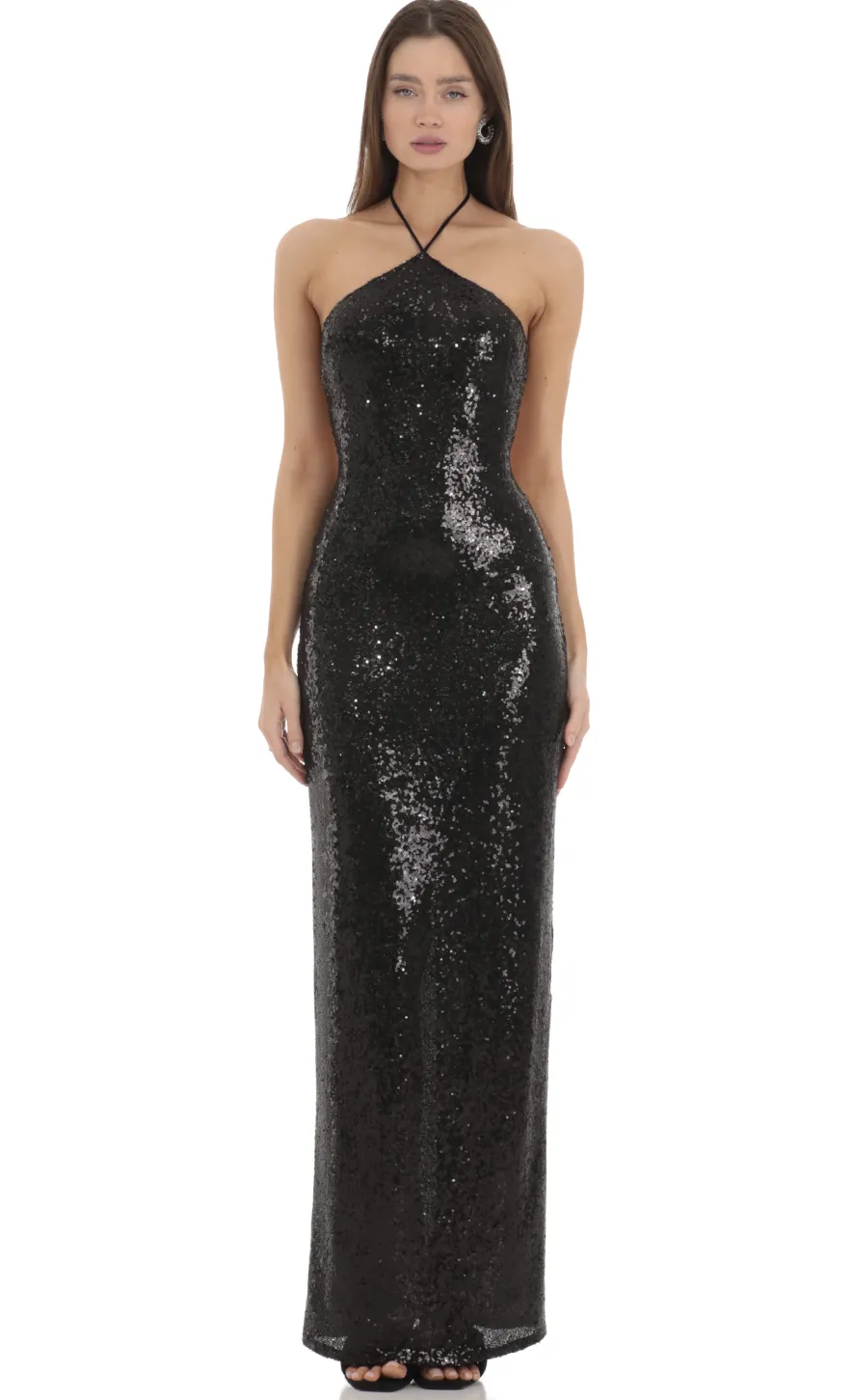 LUCY IN THE SKY Maxi Dresses^Sequin Halter Maxi Dress In Black